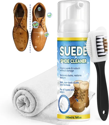 Limpiador de zapatos de gamuza, kit de limpiador de gamuza y nobuck de 6.76 onzas con cepillo, kit de limpieza de zapatos que elimina la suciedad y