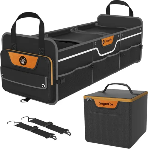 SugarFox Organizador de maletero para coche todoterreno, organizador de cajuela impermeable resistente, organizador de coche plegable y colapsable