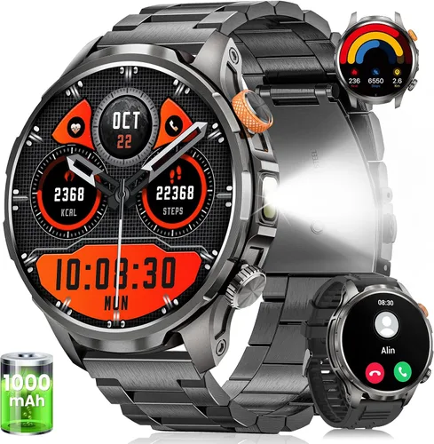 Miniatura 9 de Relojes inteligentes para hombres (batería de 100 días/linterna), reloj inteligente militar impermeable de 5 ATM con frecuencia cardíaca, sueño
