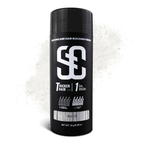 SOVONCARE Fibras capilares blancas para adelgazar el cabello, fibras de construcción del cabello para puntos calvos, indetectables y naturales,