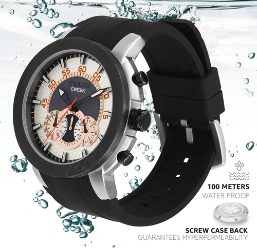 Miniatura 10 de MULCO Relojes para hombre - Creek, caja de acero inoxidable con correa de silicona para la muñeca, movimiento multifuncional de cuarzo, pantalla