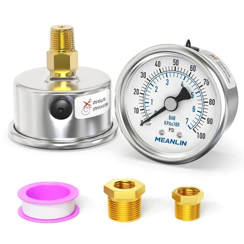 Miniatura 39 de MEANLIN MEASURE Medidor de presión en seco de acero inoxidable de 0 ~ 200 psi, esfera de cara NPT de 2 pulgadas, impermeable para compresor de aire