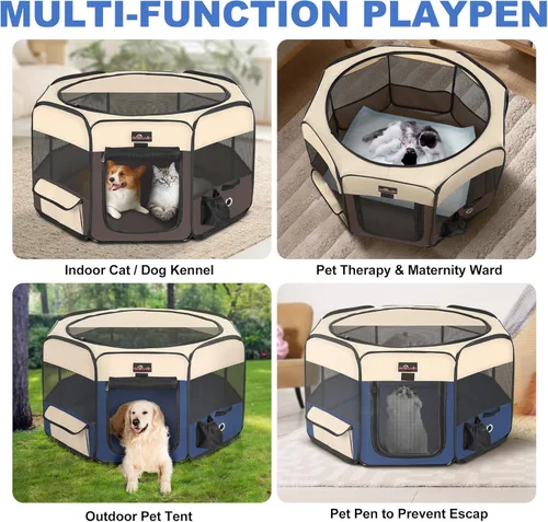 Miniatura 6 de Aivituvin Corral para Perros, Corrales de Juego Plegables para Mascotas con Bolsa de Transporte para Gatos, Cachorros, Conejos, Jaulas de Carpa Azul