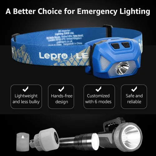 Miniatura 7 de Lepro 320015 - Linterna frontal con batería – 1300Lux lámpara LED súper brillante con luz roja, linternas frontales impermeables IPX4 para acampar