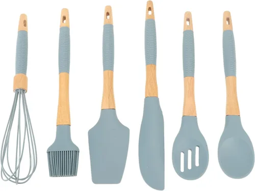 Juego de utensilios de silicona de 6 piezas con mango de madera, kit de utensilios de cocina de cocina, accesorios de cocina duraderos antiarañazos
