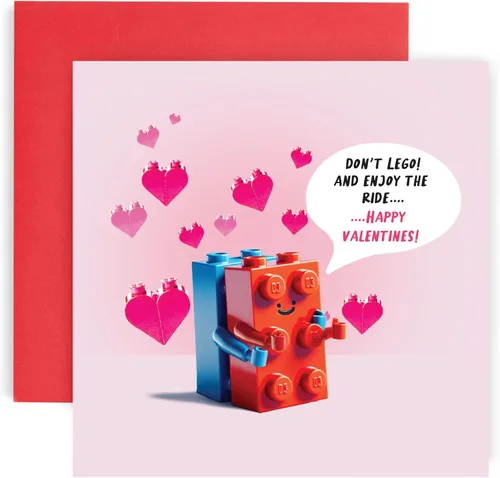 Huxters Tarjetas de San Valentín para mujeres y ella, él y hombres - Don't Lego Enjoy the Ride - Marido, esposa, novia, novio, San Valentín, 5.8 in
