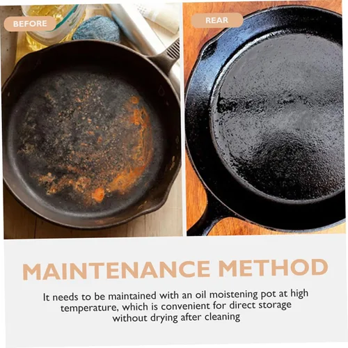 Miniatura 5 de Sartén antiadherente de hierro fundido grueso con mango y tabla de madera, sartén para cocinar carne y huevos para el hogar, cocina, conducción