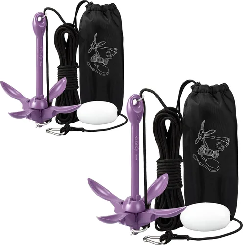 Miniatura 23 de Lounsweer Paquete de 2 anclajes de kayak marino de 1.5/3.5 libras, kit de anclaje plegable para barco, kayak, pesca, accesorios para botes pequeños