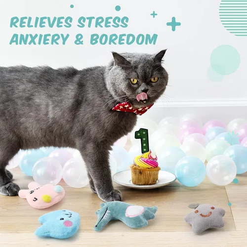 Miniatura 5 de Gejoy 20 piezas de juguetes de hierba gatera para gatos de interior, juguetes de peluche para masticar, juguetes interactivos con hierba gatera