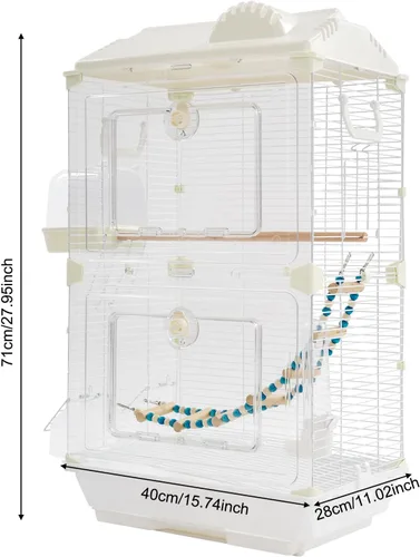 Miniatura 2 de Jaula para pájaros de hierro forjado de 2 puertas con techo y asas, jaula de loro de 28 pulgadas de alto, jaula de vuelo para pájaros y mascotas