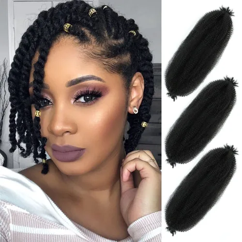 Miniatura 32 de Cabello afro trenzado elástico de 24 pulgadas 3 paquetes Cabello afro trenzado elástico Cabello afro para trenzado en crochet (24 pulgadas