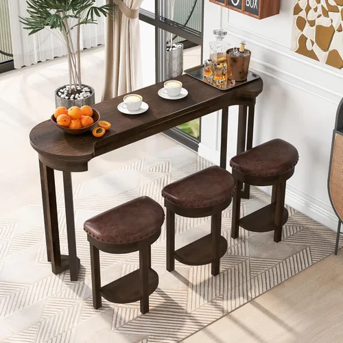 Miniatura 11 de JIVOIT Juego de mesa de comedor de 3 piezas con altura de mostrador, juego de comedor de madera maciza con 2 taburetes tapizados, mesa de comedor