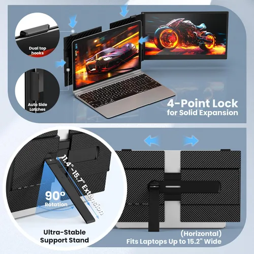 Miniatura 4 de Extensor de pantalla para laptop, 14 pulgadas, ultrafino y ligero, monitor de viaje portátil FHD de 1080P, Plug & Play, monitor extendido portátil
