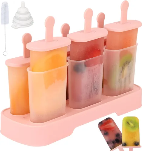 WMKGG Juego de moldes para paletas, 6 moldes para paletas de hielo, molde de helado casero con palos, máquina para hacer paletas (rosa)