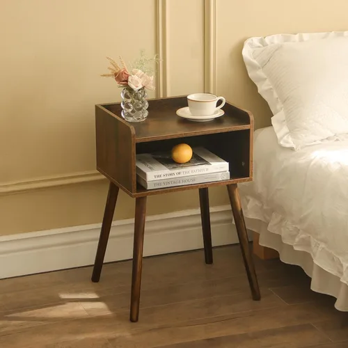 Miniatura 9 de MaxSmeo - Conjunto de 2 mesitas de noche, mesa auxiliar de estilo moderno de mediados de siglo para dormitorio con almacenamiento, pequeño juego