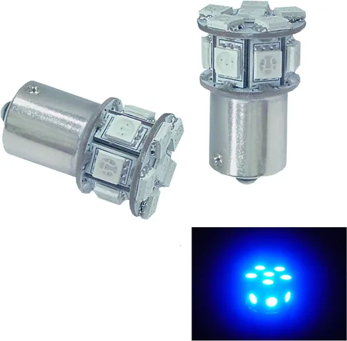 PA 2 bombillas LED 13SMD 1156 BAU15S azul auto LED 12V para señal de giro lateral marcador de parada trasera luz trasera (7507 PY21W 1156PY 1056