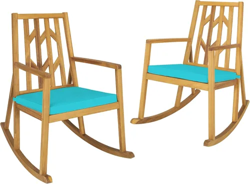 Miniatura 14 de Tangkula Mecedora de madera de acacia para patio, con cojín extraíble de alta densidad, resistente a todo tipo de clima, base equilibrada, perfecta