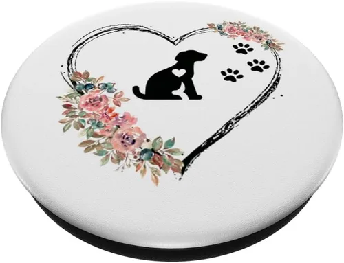Miniatura 2 de Latido de corazón para cachorros con huellas y flores en popSockets blancos intercambiables PopGrip