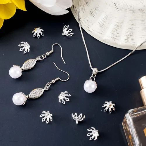 Miniatura 2 de ANCIRS Paquete de 100 tapas de cuentas de flores para hallazgos de joyas, 7 puntas de campana, extremo de fianza con bucles para manualidades, 100