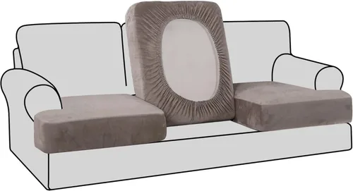Miniatura 54 de H.VERSAILTEX Fundas de terciopelo elástico para silla con cojín en forma de T para sala de estar, funda de sofá, funda de asiento con cojín