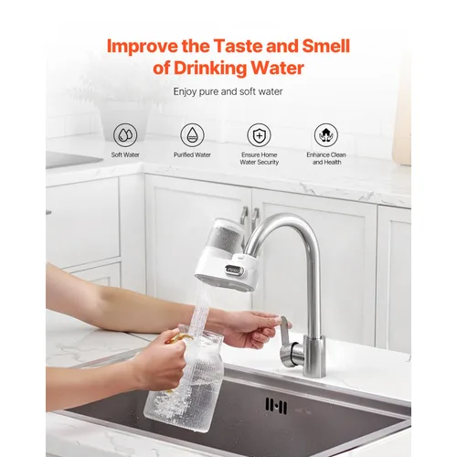 Miniatura 2 de Happybuy Filtro de agua para grifo: purificador vertical con filtro de carbono, se adapta a la mayoría de grifos de fregadero, elimina el cloro
