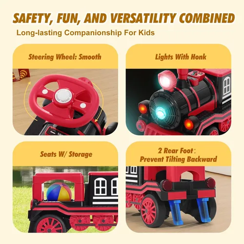 Miniatura 6 de Joyldias - Tren para montar de 2 plazas, juguete de montar de 12 V para niños con música, claxon de tren, luces, velocidad alta/baja