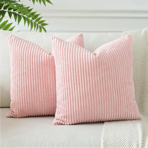 Miniatura 14 de OTOSTAR Paquete de 2 fundas de almohada decorativas de pana suave a rayas, cuadradas, decoración del hogar, fundas de almohada para sofá, cama, sala