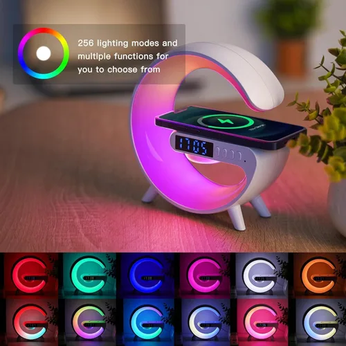 Miniatura 3 de LeeNabao Nuevo cargador de altavoz inalámbrico, luz de ambiente con función de carga inalámbrica, lámpara de mesa, lámpara de noche con reloj