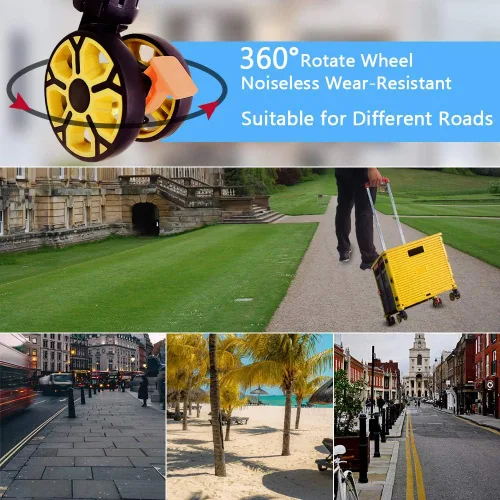 Miniatura 6 de FELICON SELORSS Carro de Utilidad Plegable Carro de Mano Plegable con Mango Telescópico de Plástico Resistente Cesta Plegable de 4 Ruedas Giratorias