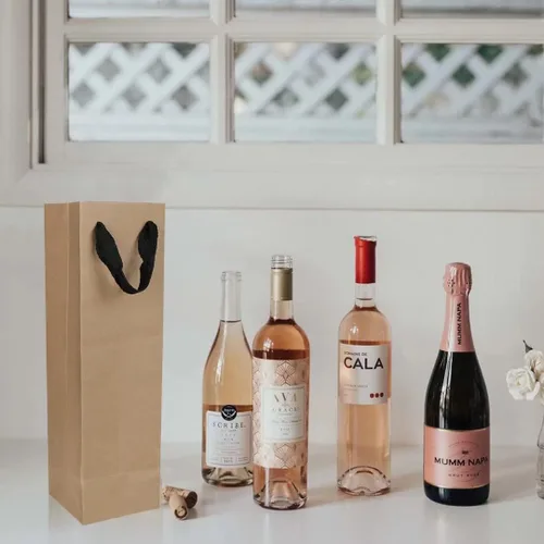 Miniatura 5 de Aimyoo Bolsas de regalo para botella de vino marrón a granel, paquete de 10 bolsas de regalo de papel kraft con asas de 4 x 4 x 14 pulgadas