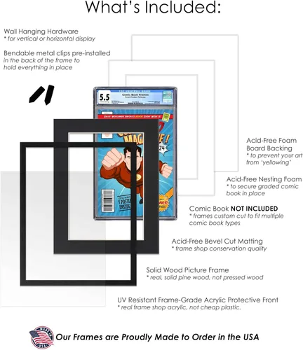 Miniatura 3 de Poster Palooza Marco de cómic con paspartú para 2 cómics CGC, CBCS o PGX Graded Comics – Marco de cómic negro para cómics de 8.125 x 13 pulgadas