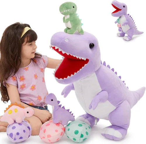 Miniatura 34 de MorisMos - Animales de peluche de lagarto, mamá camaleón gigante de 27 pulgadas con 4 lagartos bebés, juguetes para niños y niñas, mamá iguana