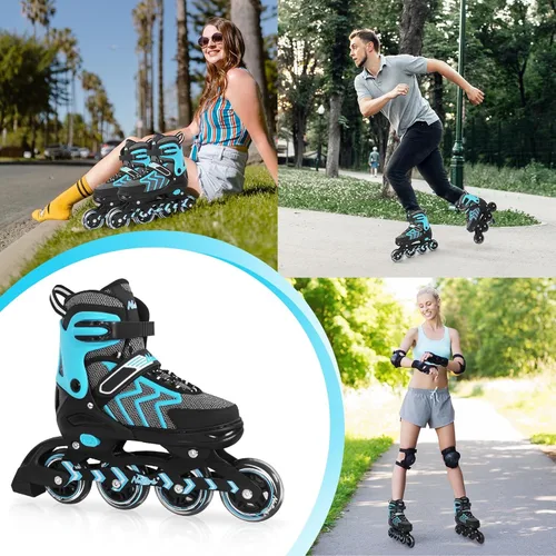 Miniatura 6 de Patines en línea Nattork ajustables para adultos y adolescentes, patines con cuchillas para interior y exterior para niños, principiantes Verde