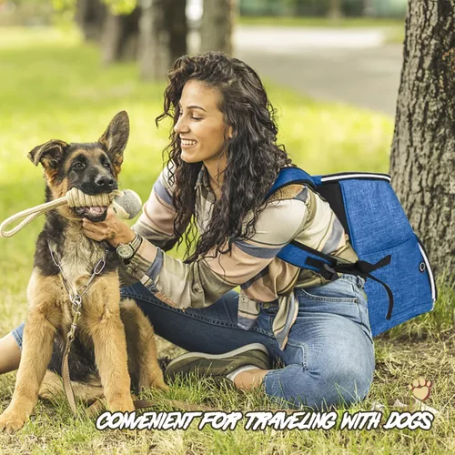 Miniatura 7 de BAGLHER Mochila de viaje para perros, mochila de suministros para mascotas aprobada por aerolíneas, bolsa de viaje para perros con 2 cuencos Azul