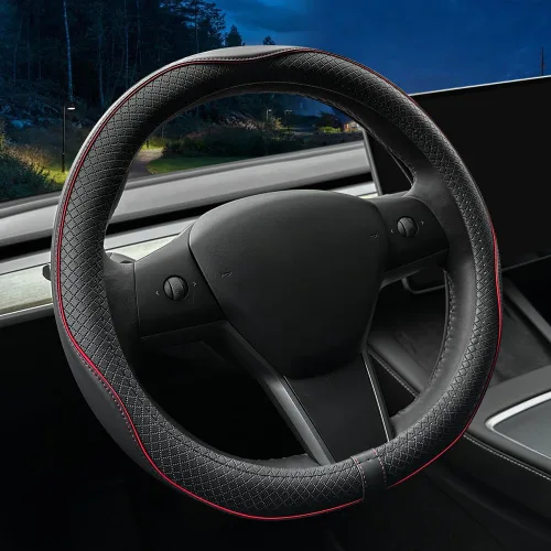 Miniatura 7 de LKWLIKEI Funda de Volante de Cuero Nappa Ultradelgada, para Volante de Tesla Modelo 3/Y, Diseño Antideslizante y Modificación Interior de Accesorios