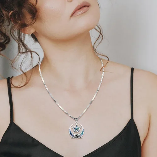 Miniatura 212 de Collar de pentagrama de plata de ley con triple luna, diosa celta, nudo celta, nudo de brujas, Ankh, sol y luna, Hécate, lilith, Santa Muerte