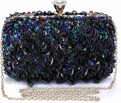 Miniatura 9 de UBORSE Bolsos de noche con lentejuelas brillantes y diamantes de imitación para mujer, estilo vintage, con cuentas de cristal, para cóctel, fiesta