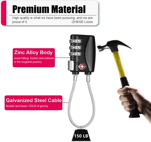Miniatura 4 de ZHEGE Candados de equipaje aprobados por la TSA, paquete de 4 candados para maleta, equipaje, mochila, estuche de pistola (varios colores)