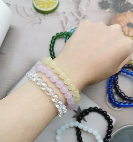 Miniatura 5 de FINZOR 28 pulseras elásticas de cuentas de 0.315in hechas a mano redondas de cristal para mujeres, pulseras de cuentas elásticas multicolor