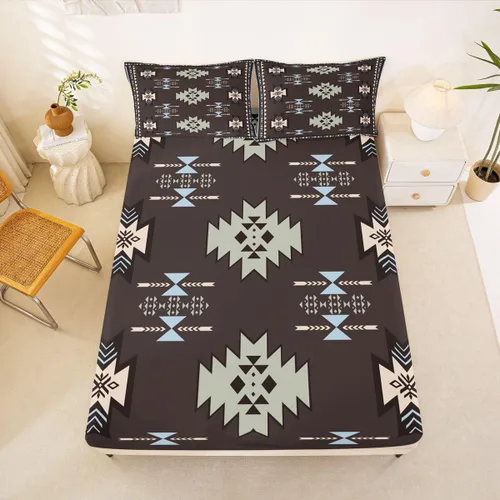 Miniatura 30 de Juego de ropa de cama occidental tamaño individual, sábanas aztecas, estilo nórdico exótico, bohemio, sábana bajera ajustable de tribu india