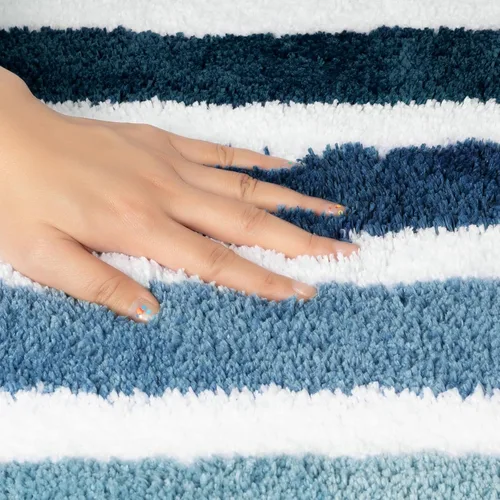 Miniatura 3 de Sunlit Alfombra de baño azul ombré, alfombra de baño náutica para baño, antideslizante, 24 x 17 pulgadas, azul y blanco