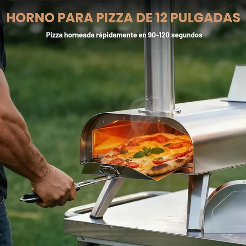 Miniatura 7 de BIG HORN OUTDOORS Horno de pizza multicombustible de 12 pulgadas, horno de pizza portátil para exteriores, leña y gas propano, máquina de pizza