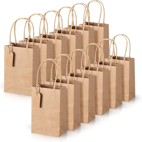24 mini bolsas de papel kraft con asas de 6.25 x 3.5 pulgadas, 24 etiquetas colgantes de papel kraft en blanco y cuerda de cordel de 33 pies de