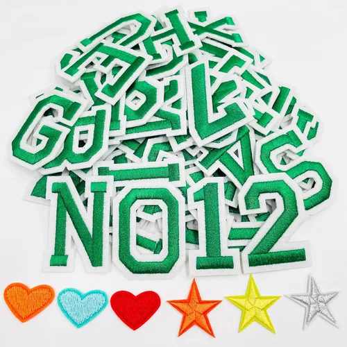 Jongdari Parches para planchar con letras y números para ropa, parches bordados de 2 pulgadas con letras del alfabeto para chaqueta letterman de la