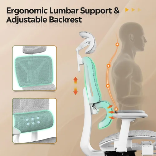 Miniatura 4 de Silla de escritorio ergonómica de malla DEVAISE con reposapiés, resistente, respaldo alto reclinable y giratoria, silla de oficina cómoda
