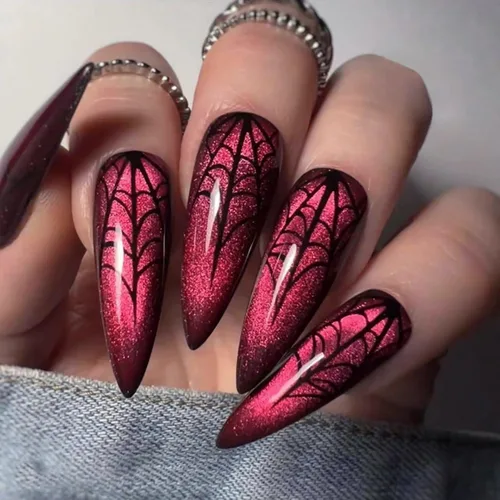 Miniatura 27 de Uñas postizas a presión para Halloween, con forma de hueso gótico, de terror, de cobertura completa, color blanco y negro, acrílico, para fiestas