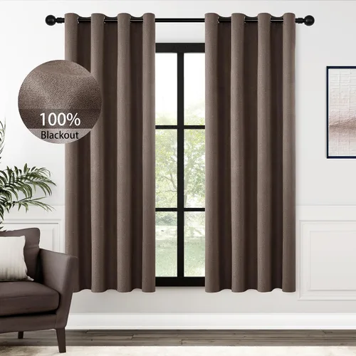 Miniatura 133 de ChrisDowa Cortinas 100% Opacas de Abedul Sólido de 45 Pulgadas de Largo, 2 Paneles para Dormitorio y Sala de Estar, Estilo Granja Oscurecedoras