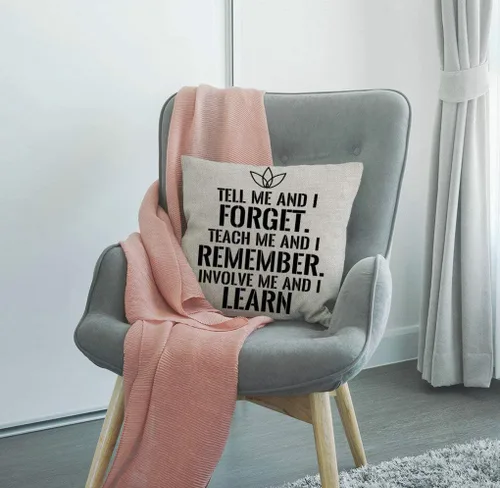 Miniatura 4 de SSOIU Funda de almohada con cita motivacional, Tell me and I Forget, Teach me and I Remember, Involve me and I Learn de lino y algodón, funda