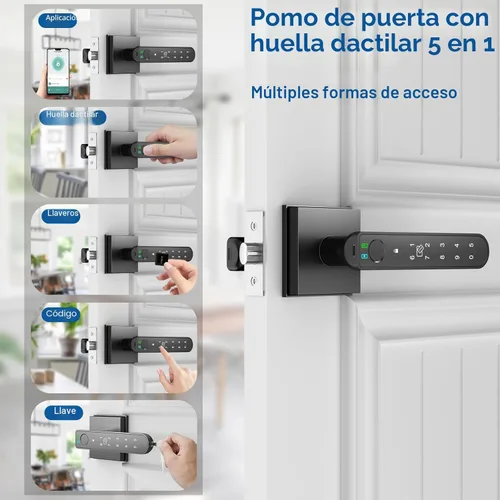 Miniatura 2 de Foxgard Cerradura de Puerta Inteligente con Huella Dactilar: Perilla de Puerta con Huella Dactilar - Cerradura de Puerta Biométrica 5 en 1 con Negro