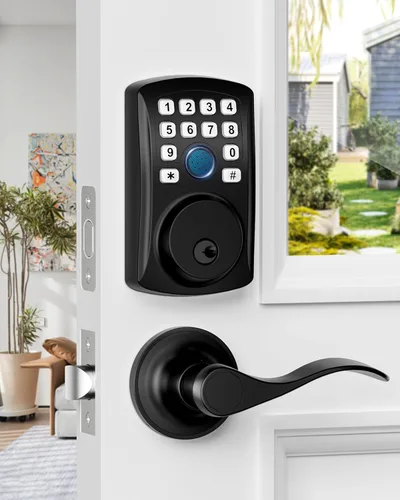 Miniatura 9 de HIDALIFE Cerradura de puerta de huellas dactilares con juego de 2 pomos de puerta, cerrojo de puerta de entrada sin llave con teclado, cerrojo